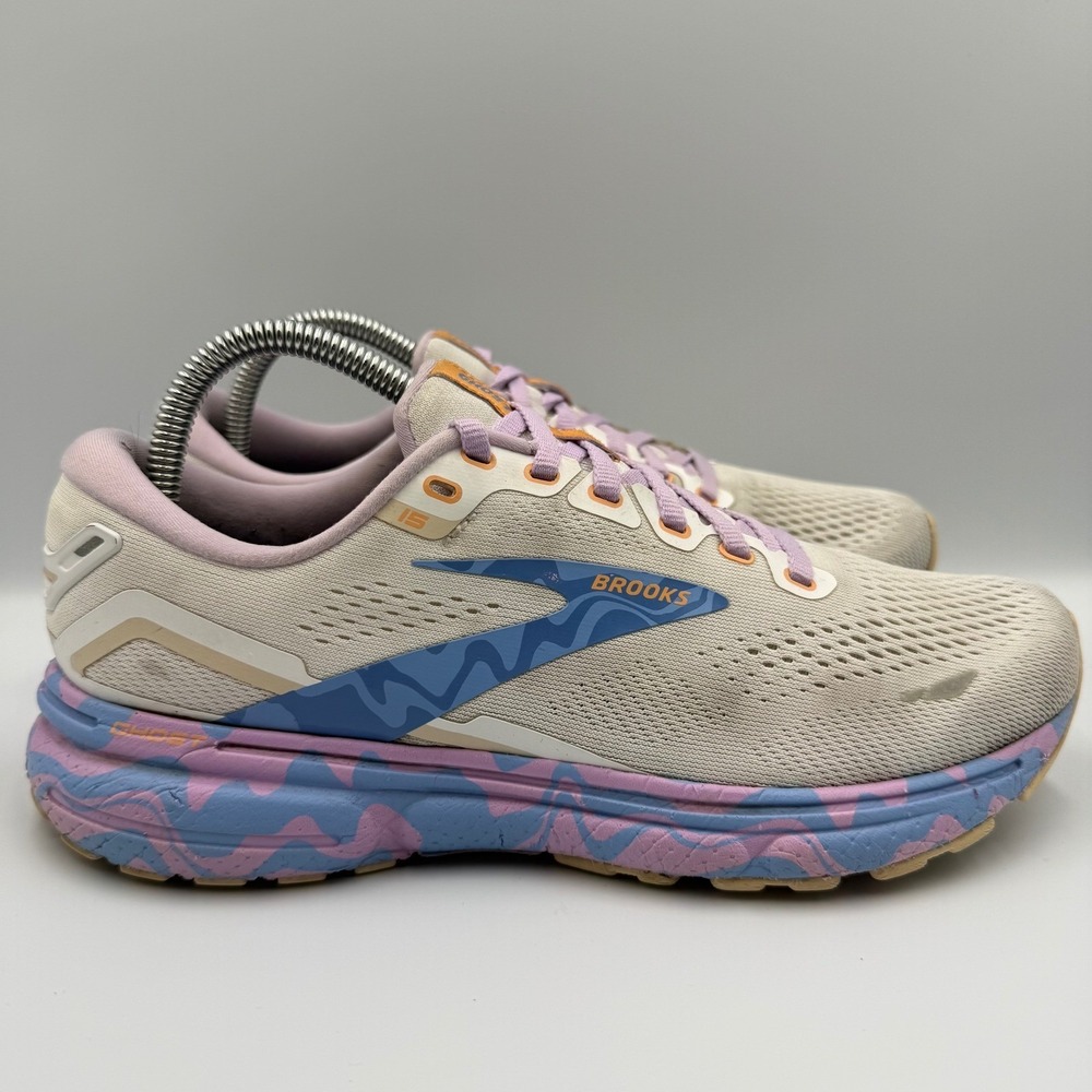 Brooks Ghost 15 Womens Running Shoes 8.5 Cream Lavender Purple 1203801B177